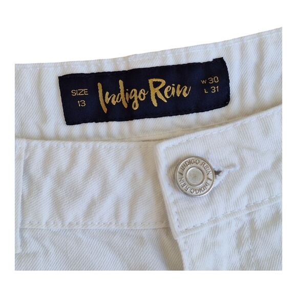 Indigo Rein White Denim Loose-Fit Jeans Wide Leg Cotton Juniors size 13 Mid Rise - Picture 5 of 16